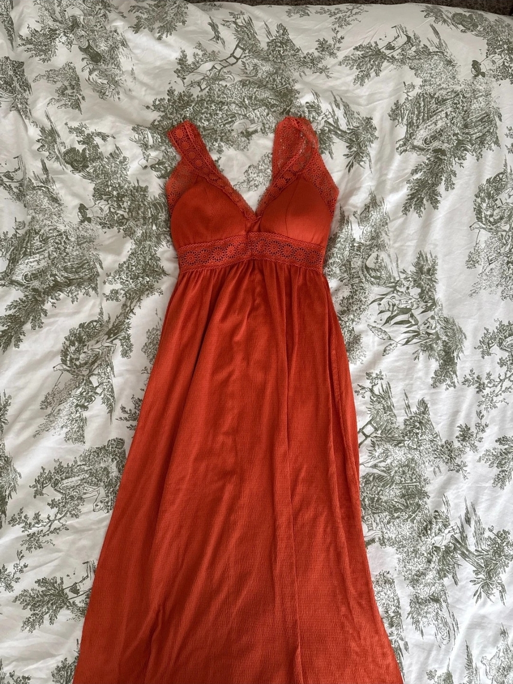 Lace-Trim Sleeveless Maxi Chemise in Burnt Orange